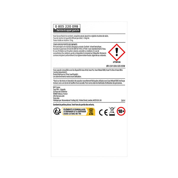 Dos du pack Vuse ePod saveur raisin ice