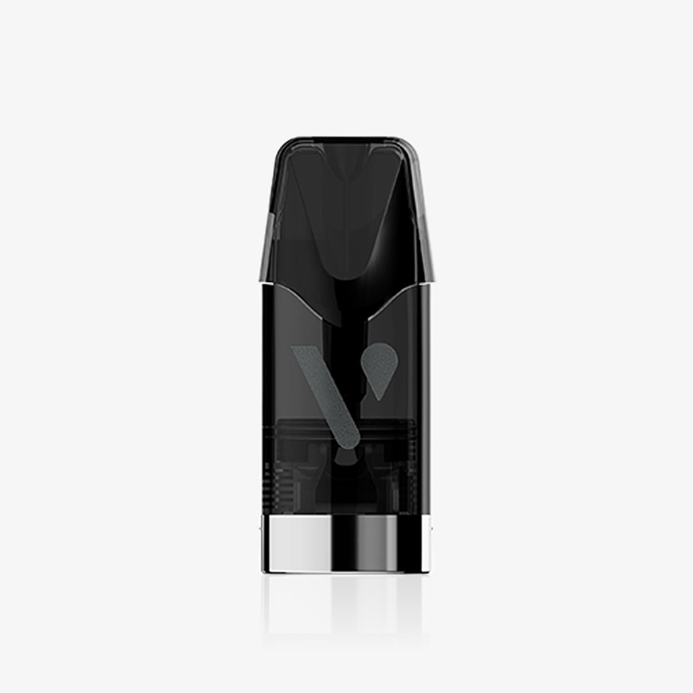 A close-up of a Vuse Pro ONE Box Menthe Ice pod cartridge, featuring a black and transparent design with a silver base, set against a plain light gray background.